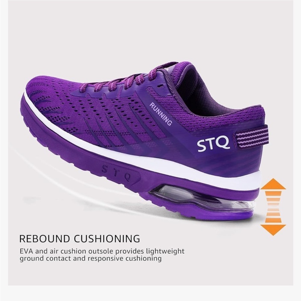STQ Lightweight Air Cushion Shoes, Road Running w/ Arch Support Dark Purple 5.5 - Picture 9 of 13
